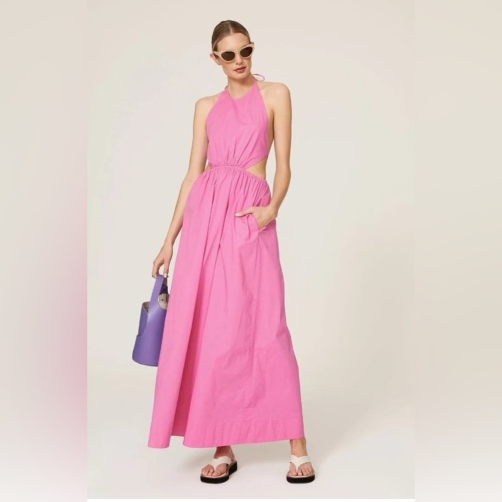 Staud pink maxi halter dress sz s